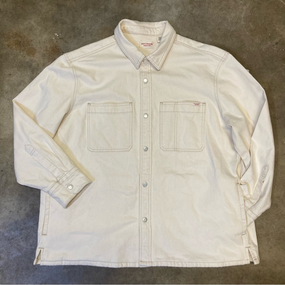 LEVI’S Strauss Signature Men's Ivory Cotton Twill Button-Up Shirt Long Sleeve XL